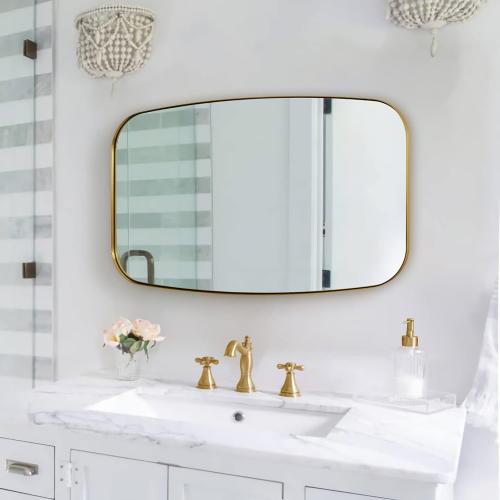 ANDY STAR Gold Bathroom Mirror, ’’ Brushed Gold Vanity Mirror for Bathroom, Brushed Brass Oblong Stainless Steel Metal Frame Mirror for Over Sink