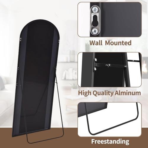 OGCAU Floor Full Length Mirror, 56x20 Arched Full Body Mirror, Black | Aluminum Alloy Frame, Floor, Standing, Hanging, Leaning, Wall Mounted, Suitable for Bedroom, Living Room, Entryway, Cloakroom‼️a tear on the styrofoam holder‼️