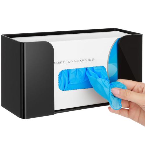 Weysat 2 Pcs Acrylic Glove Box Holder Dispenser Glove Holder for Wall Mount Acrylic Rack Wall Floating Mask Dispenser for Medical Latex Rubber Disposable Mitten Boxes(Black,Horizontal Style)
