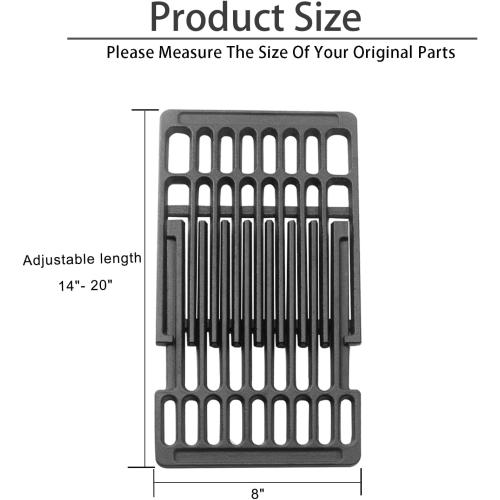Adjustable Cast Iron Grill Grates, Universal Cooking Grid Grates Replacement for Gas Eletric Grill, Extends from 14 to 20 L, 8 Wide, 3 Pack