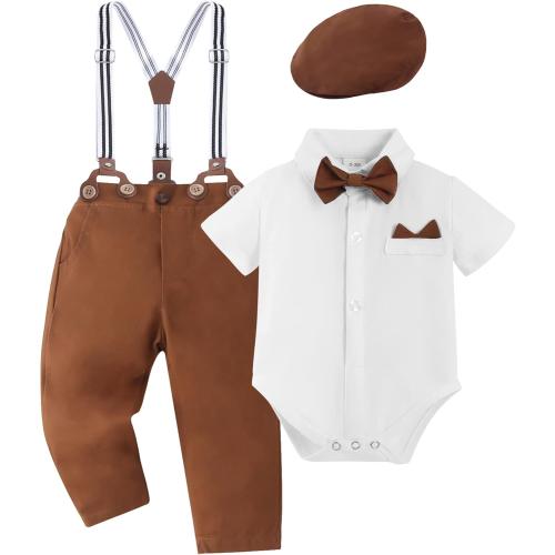 0-3 Months YALLET Baby Boy Clothes Suit Newborn Infant Gentleman Outfits, Formal Dress Shirt  Bowtie  Suspender Pants Wedding Party Set