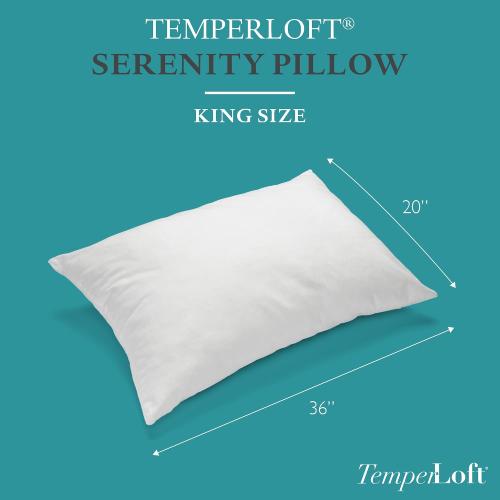 TemperLoft Serenity Pillows King (Set of 2), Down/Down Alternative Fill, 20x36, 100% Cotton Cover, Found in Leading Hotels Nationwide Hospitality Quality Delivered to Your Home