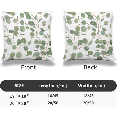 Spring Sage Green Leaf Pillow Covers 18x18 Inch Set of 2 Eucalyptus Floral Watercolor Throw Pillow Cover Grey Seafoam Leaves Square Pillowcase Cushion Cases for Home Couch Bed Sofa