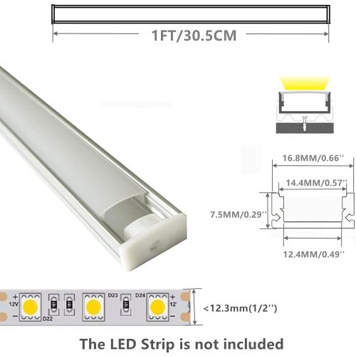 THMOOTHER LED Strip U Channel Diffuser 6-Pack 1FT,17X7.5MM Surface Mounted Aluminum Track with UV Resistance Milky Cover Cabinet Flush Installed Low Profile with Double Sided Tape