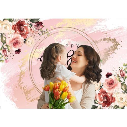 8x6ft Happy Mother's Day Photography Backdrop Mothers Day Gold and Pink Flowers Backdrop Mom's Day Photo Backdrop Mother's Day Party Decoratios Studio Props 176