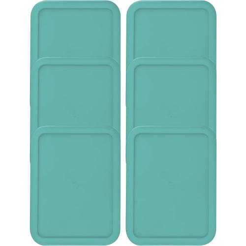 Replacement Lids fits Pyrex 3-Cup Glass Food Storage Container Bowls, (7.75 x 5.75-Inch) Plastic Rectangle Lids Covers for Pyrex 7210-PC, Airtight & Leakproof (6-Pack, Turquoise)