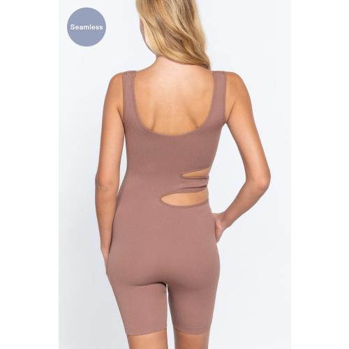 Size Small Womens Suave Cut-Out Seamless Bodysuit One Piece Sleeveless Tank Tops Shorts Rompers Jumpsuit Everyday Shaping Bodysuit