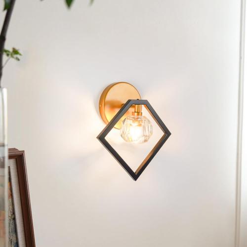 Set of 2 Color Black and Gold  Crystal Wall Sconce Lighting Set of 2, 1-Light K9 Crystal Gold&Black Modern Vanity Lights Wall Lamp, Bathroom Light Fixtures for Mirror Kitchen Living Room Bedroom Hallway Cabinet Porch