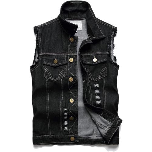 Men's 6XL Denim Vest,Sleeveless Jacket Slim Fit Vintage Casual Ripped Summer Jean Vest for Men