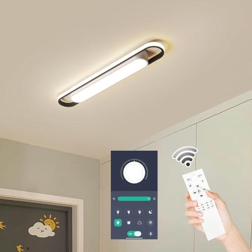Modern LED Smart Ceiling Light,28.3 Flush Mount Ceiling Lamp, 40W Dimmable Linear Metal Chandelier Light Fittings for Kitchen Laundry Garage Dining Room Office Hallway Closet Aisle