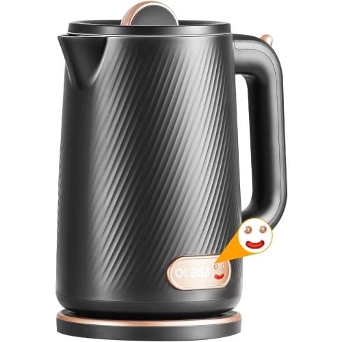 OLEGA Electric Kettle - 1500W Electric Tea Kettle 1.8L Stainless Steel Inner Electric Kettles for Boiling Water Auto Shut Off Boil-Dry Protection Electric Water Kettle for Coffee Tea Black
