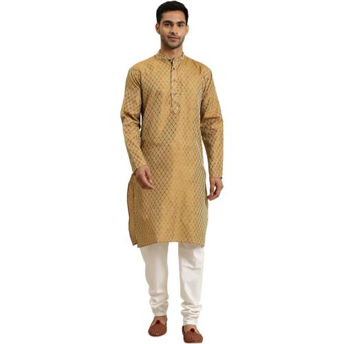 Size large 40 Color Mustard Gold Sojanya (Since 1958 Men'S Jacquard Silk Self Design Only Kurta