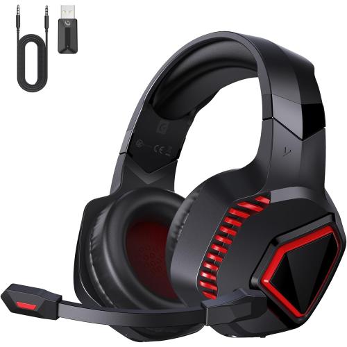 Wireless Gaming Headset PC for PS5, PS4, Mac, Switch, 2.4GHz Wireless Gaming Headphones, Bluetooth 5.2, Adjustable Noise Canceling Mic, 3.5MM Wired Mode for Xbox Series(Red)