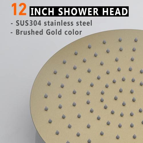 12 Inch Round Rainfall Shower Head, High Pressure Overhead Shower Heads, Wall Ceiling Mounted Ultra Thin Stainless Steel Shower Head, Brushed Gold