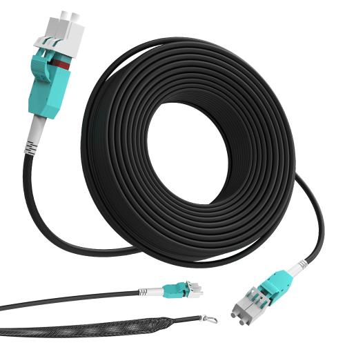 50M/165FT OM3/OM4 LC to LC Outdoor Armored Fiber Optic Patch Cable, Multimode Duplex 50/125μm, 10Gb/40Gb/100Gb, Industrial TPU Jacket, Direct Burial, Uniboot, MMF, OD 5mm, Pulling Eye Kit Installed