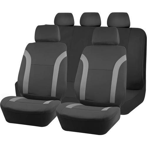 Car Seat Cover Full Sets, 9PCS Waterproof Vehicle Front and Rear Split Bench Covers with 3D Foam Back Support, Breathable Auto Seat Protective Accessories, Universal for SUV RV Truck (Gray)