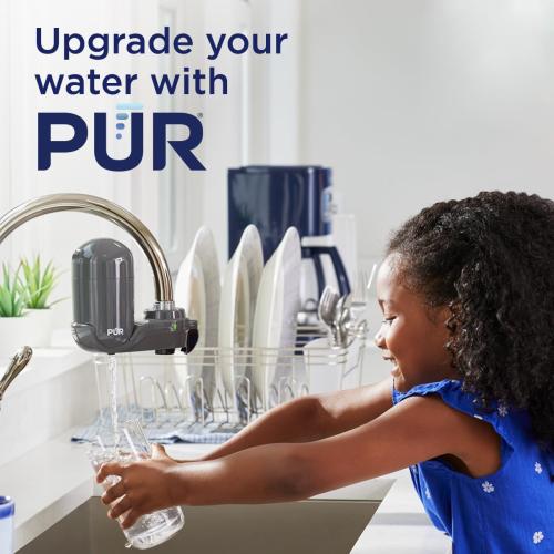 PUR Plus Faucet-Mount Water Filtration System, Lead-Reducing Filter, Grey | Easy Installation, 100-Gallon Capacity, Compatible with External Aerators