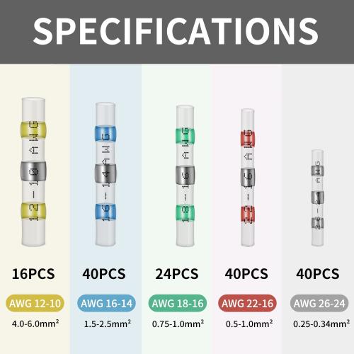 160 Pcs Solder Seal Wire Connectors Kit, Electrical Connectors Heat Shrink Wire Connectors Waterproof Electrical Cable Butt Terminals for Marine Automotive Trailer RV Boat Truck Wiring