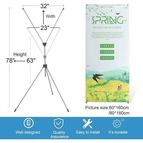 2 Pack X Frame Banner Stand Fits Any Banner Adjustable Size 23X63 to 32X78 with Portable Retractable Carrying Bag, Customize Stand for Trade Show Exhibition Market and Store Display, Silver
