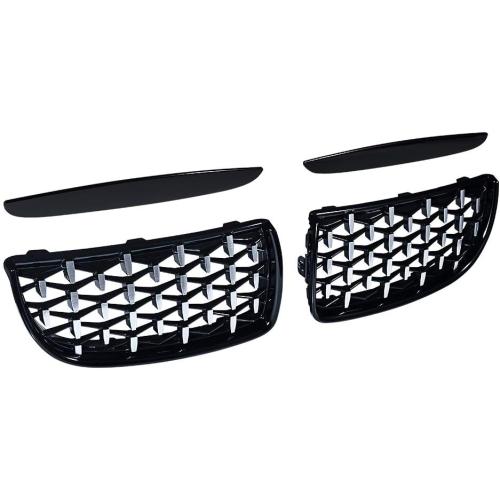AstraDepot Glossy Black Front Hood Kidney Grille Grill Diamond Meteor Style Compatible with BMW E90/E91 Sedan Wagon 2005-2008