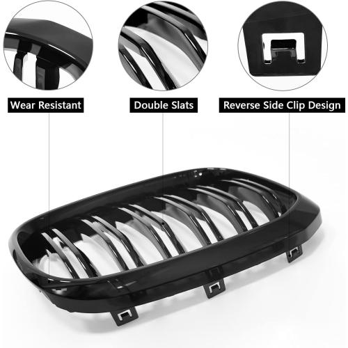 Rongxu X3 G01 Gloss Black Grille For 2018-2021 BMW X3 G01 2019-2021 X4 G02 Grill, Fit for 30i xDrive/M40i xDriver Double Slat Front Kidney Bumper Hood ABS Grille Insert Replacement, 2PCS