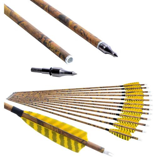ZSHJGJR 30” Archery Carbon Arrows Hunting Arrows with 4” Turkey Feather Removable Tips Targeting Practice Arrows 500 Spine for Compound & Recurve & Traditional Bow 6/12pcs