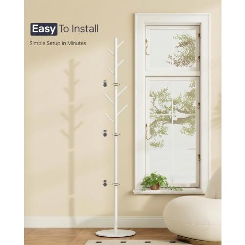 Coat Rack with 8 Hooks, 3 Adjustable Heights, Modern Hall Tree, Sturdy Metal Clothes Stand with Sintered Stone Base for Entryway, Office, Bedroom, for Coats, Hats, Handbags and Scarves, White