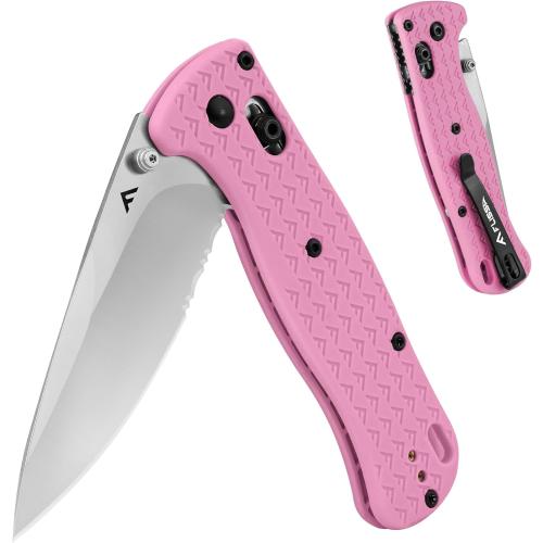 FLISSA 4.5 Folding Pocket Knife, Lightweight EDC Pocket Knife with Axis Lock, 3.2 AUS-8 Steel Blade, Sharp Camping Hiking Knife with Pocket Clip, Unique Tool Gift for Men, Dad (Pink)