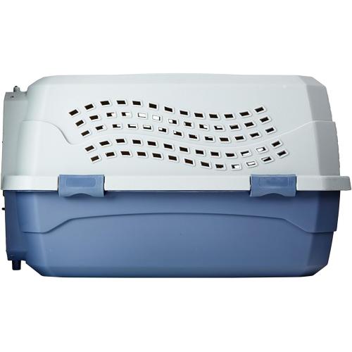 Amazon Basics 2-Door Top-Load Hard-Sided Dogs, Cats Pet Travel Carrier, Gray & Blue, 22.8L x 15.0W x 13.0H