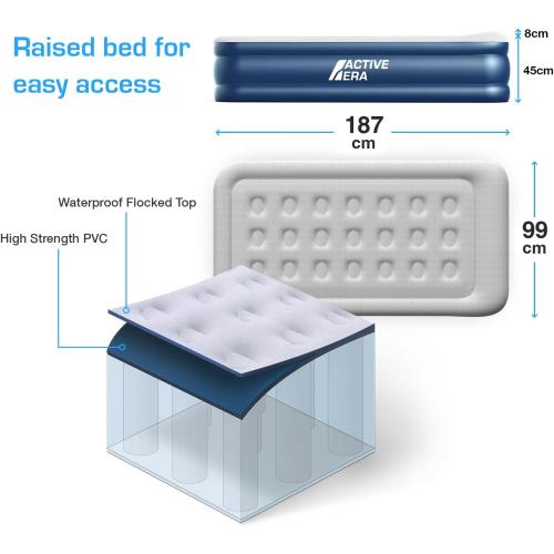Size 20 Active Era Tall 20 Twin Air Mattress with Built in Pump & Raised Pillow, Elevated Inflatable Mattress, Heavy Duty Puncture Resistant Bed, Blow Up Waterproof Airbed