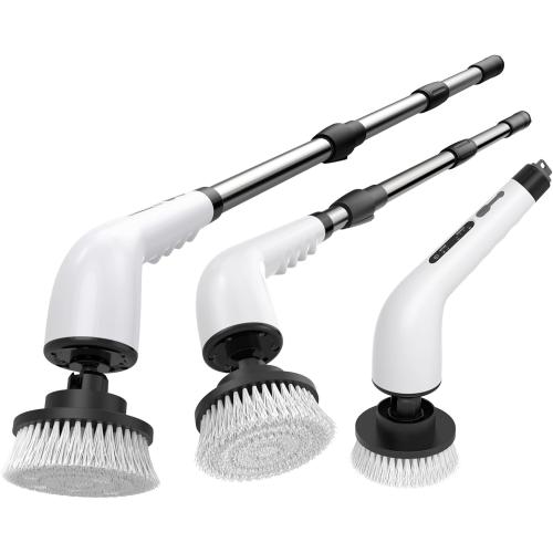Electric Spin Scrubber Bathroom - Adjustable Handlber, 2 Speeds, Bathroom Scrubber with 8 Replaceable Brush Heads, Power Scrubber for Bathtub Cleaning