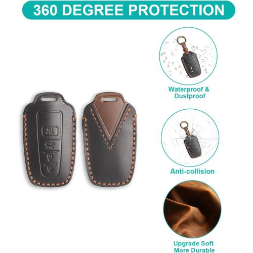 for Toyota Key Fob Cover Genuine Leather Key Case Shell Compatible with 4Runner Highlander Camry RAV4 C-HR (Black, 4 Buttons)