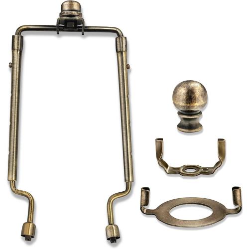 Size 7 8 9 10 inch Lamp Shade Harp Holder,Antique Brass Lamp Harp Kit,Fit Both Standard Lamp Rod and E26 Light Base UNO Fitter Adapter,with 2 Shade Attaching Finial Top (Bronze Color - 1 Set)