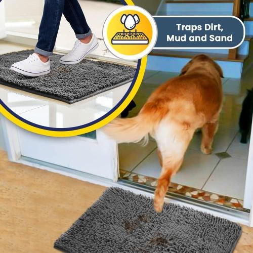 Muddy Mat® | Super Absorbent Door Mat Indoor, Microfiber Quick Dry Chenille Entryway Rug, Non-Slip Front Door Mat, Indoor Mats for Entryway, Machine Washable Pet Rug, Grey Large