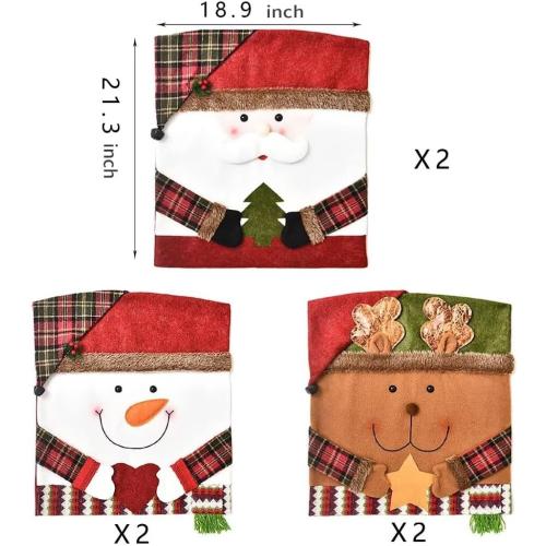 NBVKO Santa Claus Snowman Christmas Dining Room Chair Back Cover Set of 6, Removable Washable Chair Protector for Home, Restaurant,Christmas Dinner Chairs Cover Decoration