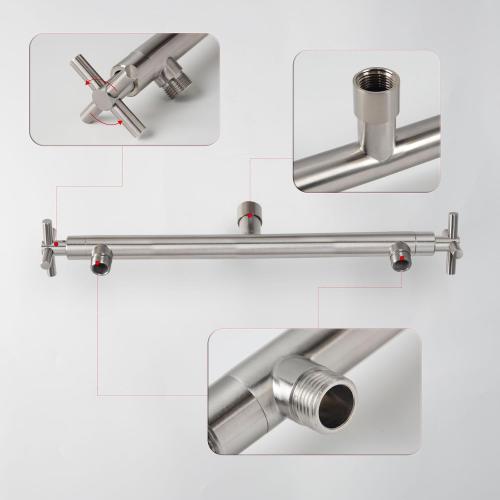 Shower Head Manifold with Double Outlet and Shut Off Valves for Dual Sprayer Showering System,Can Connect Two Showerheads,Brushed Nickel,STN02-L