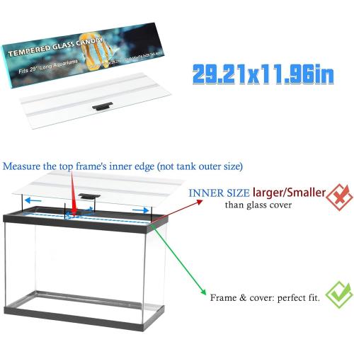 29.21x11.69 x0.16in Clear Tempered Glass Canopy | Aquarium Fish Tank Hoods FITS FOR most 20Long/29 gallon Fish tanks (Aqueon, marine land & perfecto)