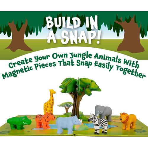 POPULAR PLAYTHINGS Magnetic Animals for Toddlers 1-3, Mini Mix or Match Animal Toys, Set of 7 Gift for Kids - Jungle Animals with Pop-up Playmat