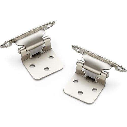 Ravinte 30 Pack (15 Pairs) 1/2 inch Overlay Cabinet Hinges, Self-Closing Semi-Concealed Face Mount, Satin Nickel Decorative Hardware with Door Bumpers for Kitchen & Cupboard Doors, Silver