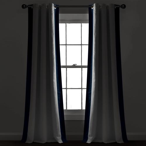 Lush Decor Block Border Grommet Blackout Window Curtain Panel Single 40 W x 84 L White & Navy - Blackout Curtains for Bedroom - White Curtains