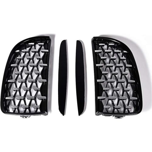 AstraDepot Glossy Black Front Hood Kidney Grille Grill Diamond Meteor Style Compatible with BMW E90/E91 Sedan Wagon 2005-2008