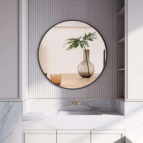 Black 28 CONGUILIAO Black Round Mirror 28 Inch, Circle Wall Mirror, Large Bathroom Mirror, Round Mirror for Vanity, Living Room, Washrooms, Entryways (28in, Black)