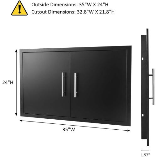 JIE JIN Outdoor Kitchen Doors 35 W X 24 H Double Doors 1.2mm Thickness Stainless Steel BBQ Access Door BBQ Island Doors Outdoor Kitchen Accessories Door for Outdoor Kitchen BBQ Island (Black)