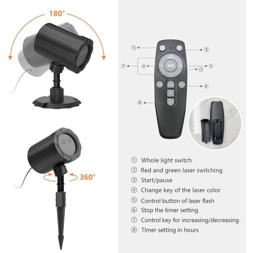 Christmas Projector Lights Outdoor, BLOFUN Red and Green Starlight Projection Light, 3 Modes with Remote Control, Halloween, Christmas, Party, New Year Decoration Waterproof and Frostproof-Multicolor