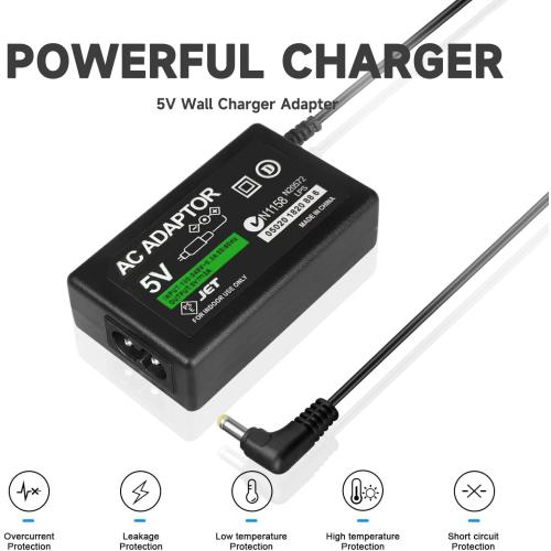 Replacement PSP Charger AC Adapter 5V Compatible with Sony PSP 1000 PSP Slim & Lite 2000 3000 PSP-110 PSP-1001 Series PSP-1001, 2001, PlayStation 3001 E-1000 L-Shape Replacement Sony Power Cord