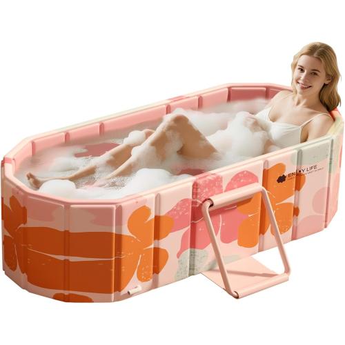 Portable Foldable Bathtub, Freestanding Bathtub No Installation, Bathroom SPA Soaking Bath Tub, Shower Stall Collapsible Hot & Ice Bath for Indoor Outdoor (Pink, 47.2L x 21.6W x 19.6H)