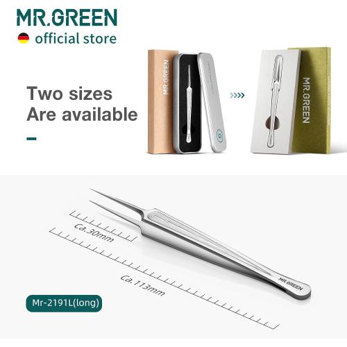 MR.GREEN Ingrown Hair Tweezers Needle Nose Pointed Tips Tweezers For Eyebrows Splinters Blackhead Removal Acne Clip Extractor (Long)