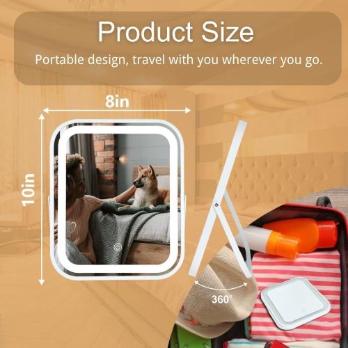 Beauty Gifts LED Makeup Mirror 8x10 Rechargeable with 3 Color Settings, Touch Control, Portable & Cord-Free Vanity Mirror, Premium Metal Frame, Gift-Ready for Travel Mirror White