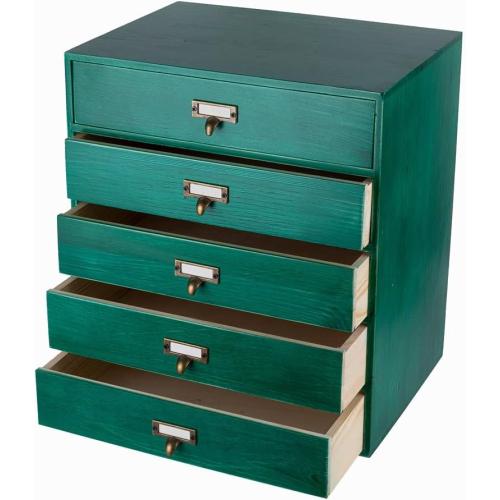 GoooodGift Desktop Drawer Organizer - Large Wooden Drawers Vintage Box with Drawers Paper Storage File Folder Organizer Library Card Catalog Cabinet (L-GREEN)