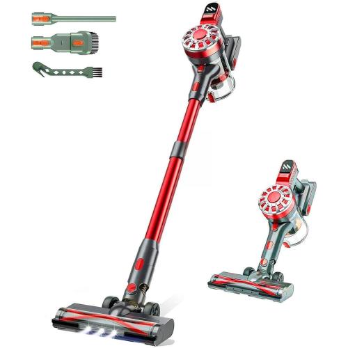 WLOTPO Vacuum Cleaners for Home,Cordless Vacuum Cleaner,Lightweight Stick Vacuum Cordless Rechargeable,Self-Standing Design,LED Touch Screen,Vacuum for Hardwood Floors,Carpet,Pet Hair(Dark Red)